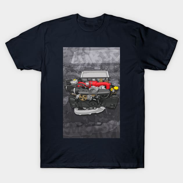 Subaru boxer engine EJ20 (with background) T-Shirt by ArtyMotive